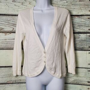 Tribal Women’s White Open Knit Button Front Cardigan Sweater Size Small